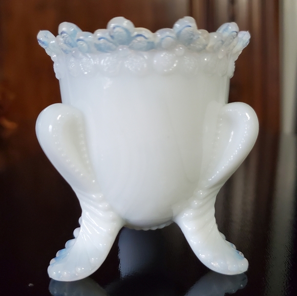 Vntg "Forget Me Not" Milky White Slag Glass Toothpick Holder by Degenhart - Picture 12 of 16